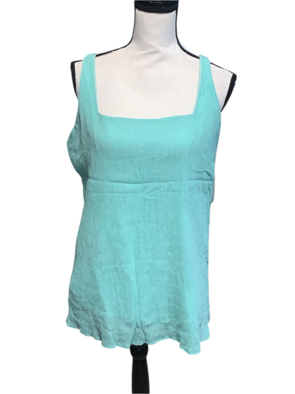 City Chic Sleeveless Square Neck Aqua Tank Top Lined Tie Up Back